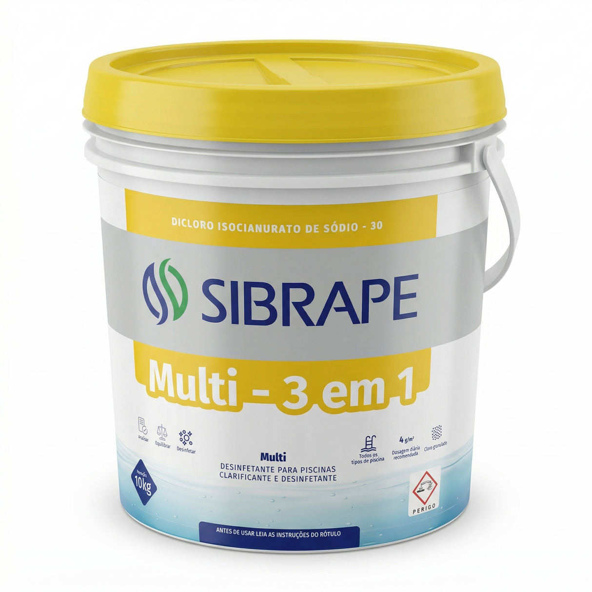 Cloro Dicloro Multi 3 em 1 - 10kg - Vista Lateral - Sibrape