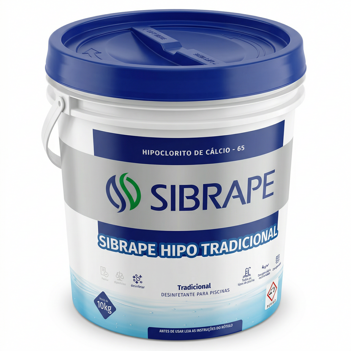 Cloro Hipoclorito Tradicional 10kg - Vista Lateral - Sibrape