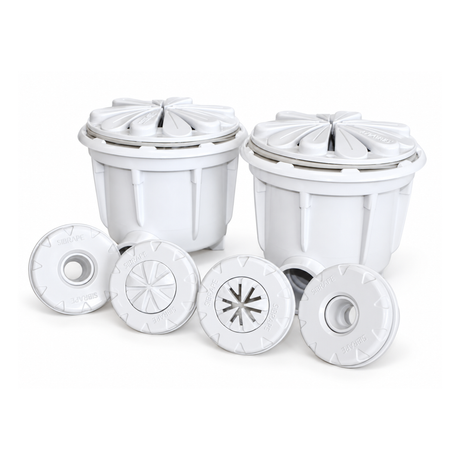 Kit dreno duplo Anti-Hair SIBRAPE branco em vista frontal superior, com dois corpos de dreno e quatro peças circulares
