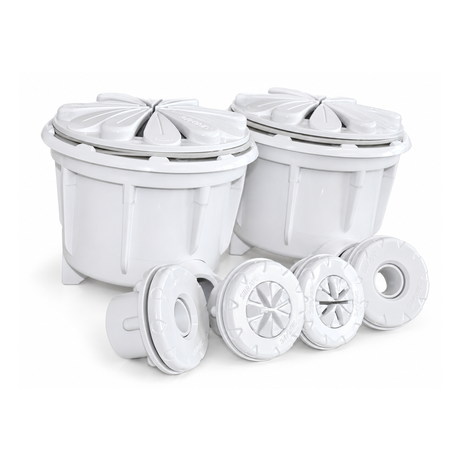Kit dreno duplo Anti-Hair SIBRAPE branco visto de cima e de frente, com dois drenos e quatro acabamentos circulares alinhados