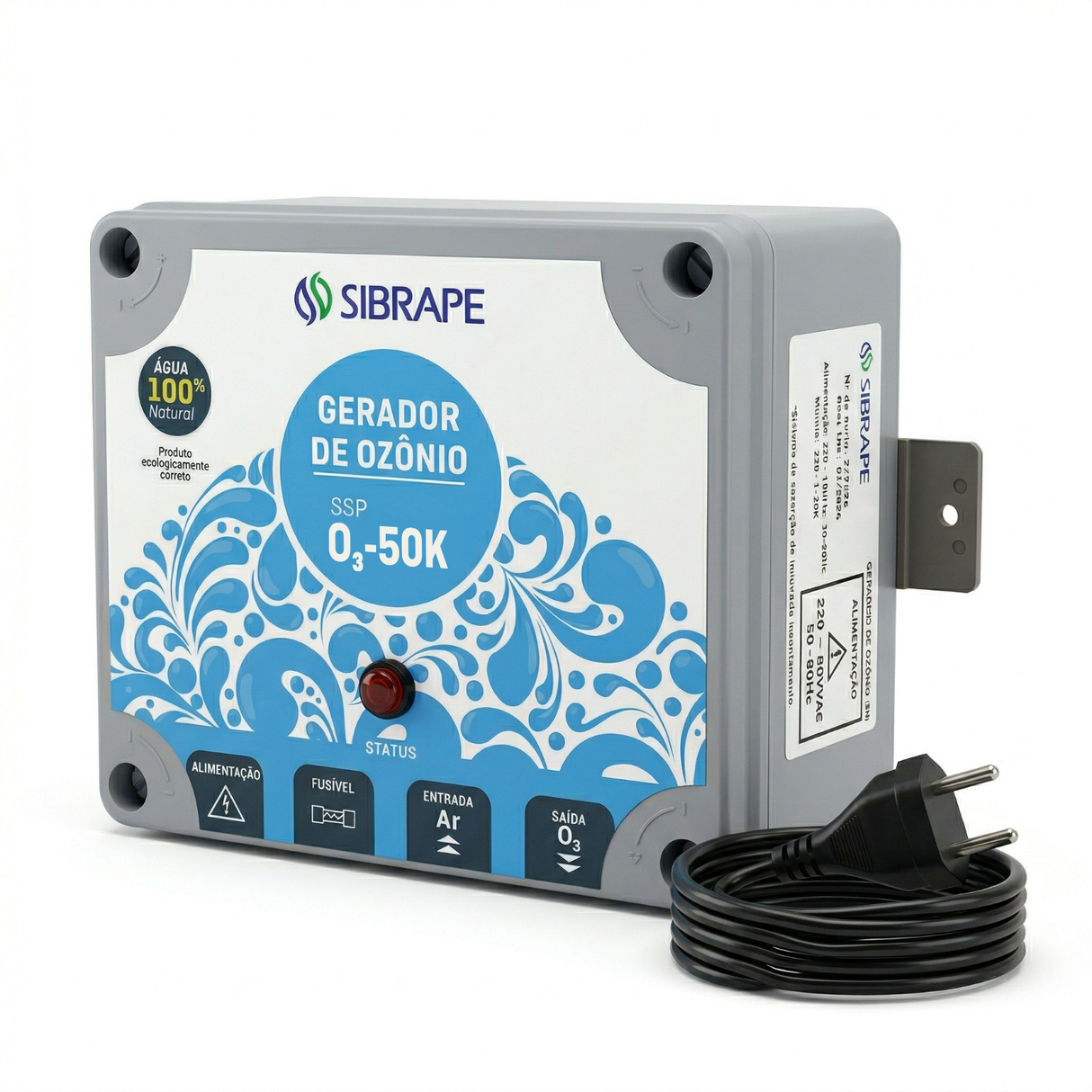 Gerador de Ozônio O3 50K 220V (Sem Venturi) - Vista Lateral - Sibrape